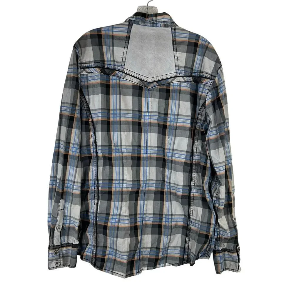 Buckle Black Mens Snap Front‎ Shirt Size Large Long Sleeve Plaid Western Flaw